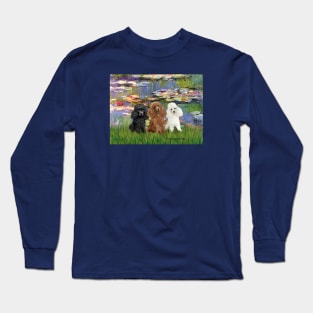 Lily Pond by Claude Monet Adapted to Feature Three Toy Poodles Long Sleeve T-Shirt